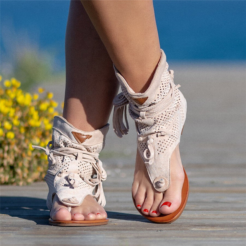 2020 New Gladiator Sandals Women Summer Fringe Flower Wedges Shoes High Quality Roman Sandals Beach Clip Toe Flip Flop Sandals