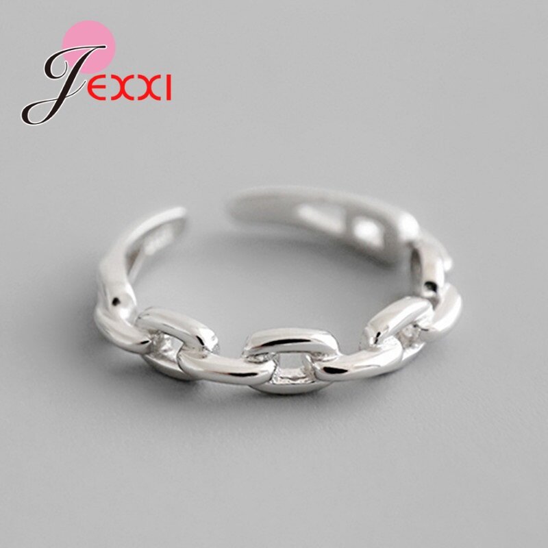 925 Sterling Silver Wide Link Chain Pattern Finger Rings For Women Girls Party Fashion Jewelry New Design Anel Bijoux