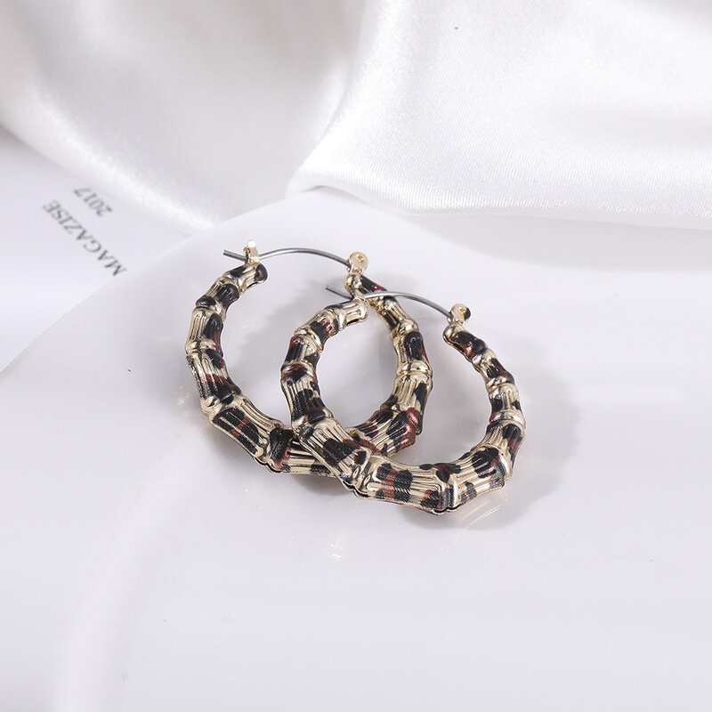 Fashion Leopard Bambo Ear Hoop Earrings For Women Cool Girl Jewelry Wholesale Patterned Light