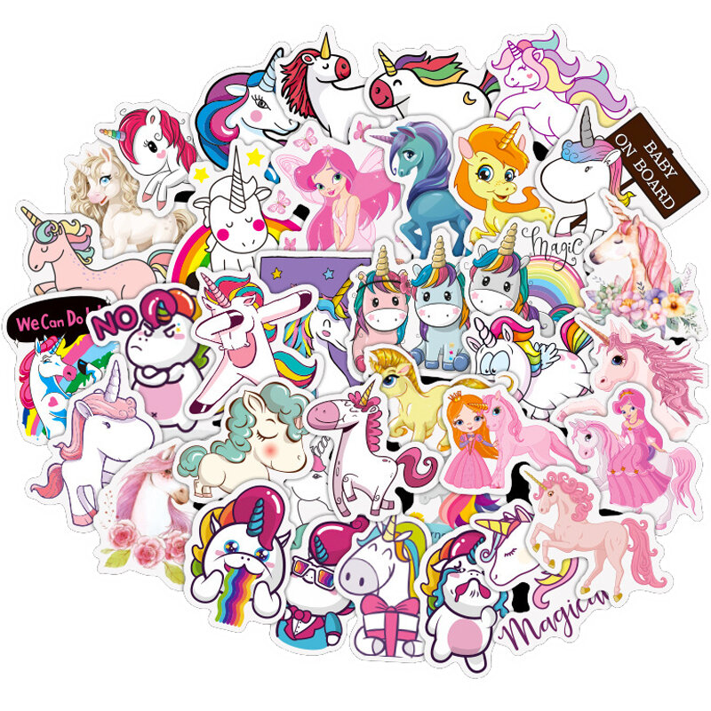 10/30/50PCS Cute Unicorn Waterproof Stickers Car Motorcycle Travel Luggage Phone Guitar Laptop Classic Toy Kid Cool Sticker Gift