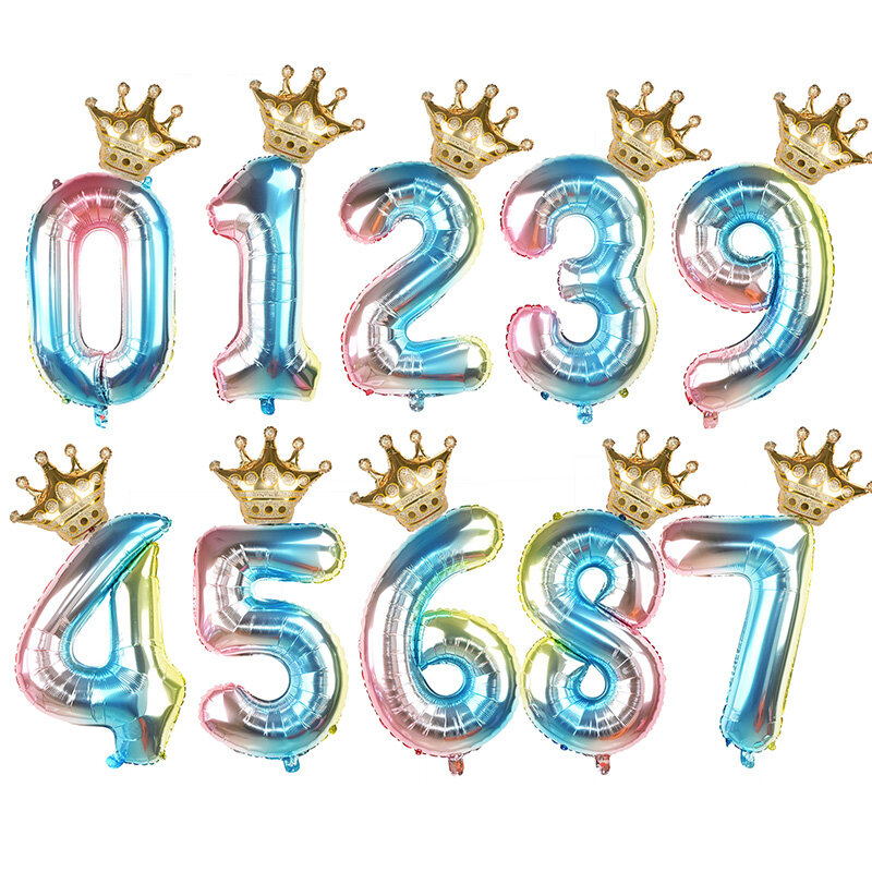 Globo de aluminio con número de 32 pulgadas, corona, figura de 0-9 cumpleaños, boda, compromiso, decoración de fiesta de cumpleaños para niños, suministros de bola, 1 Juego
