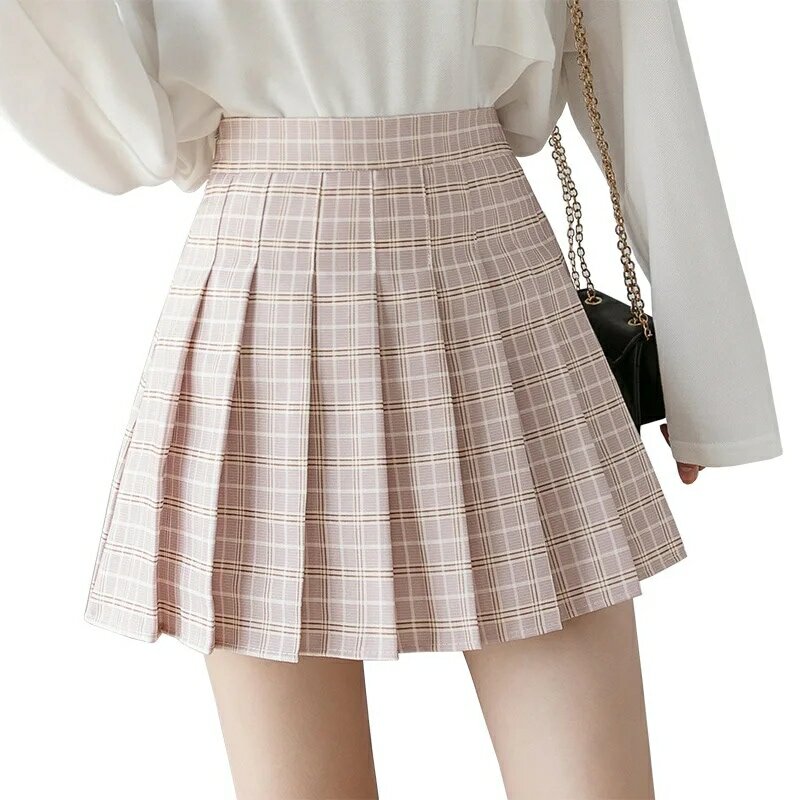 Женская клетчатая юбка, Повседневная Свободная трапециевидная юбка с высокой талией, модель 2020 в Корейском стиле, плиссированные мини-юбки