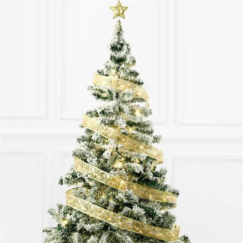 10M 20M luci di fata a doppio strato corde fiocchi di nastro di natale con ornamenti per l'albero di natale a LED capodanno Navidad Home Decor