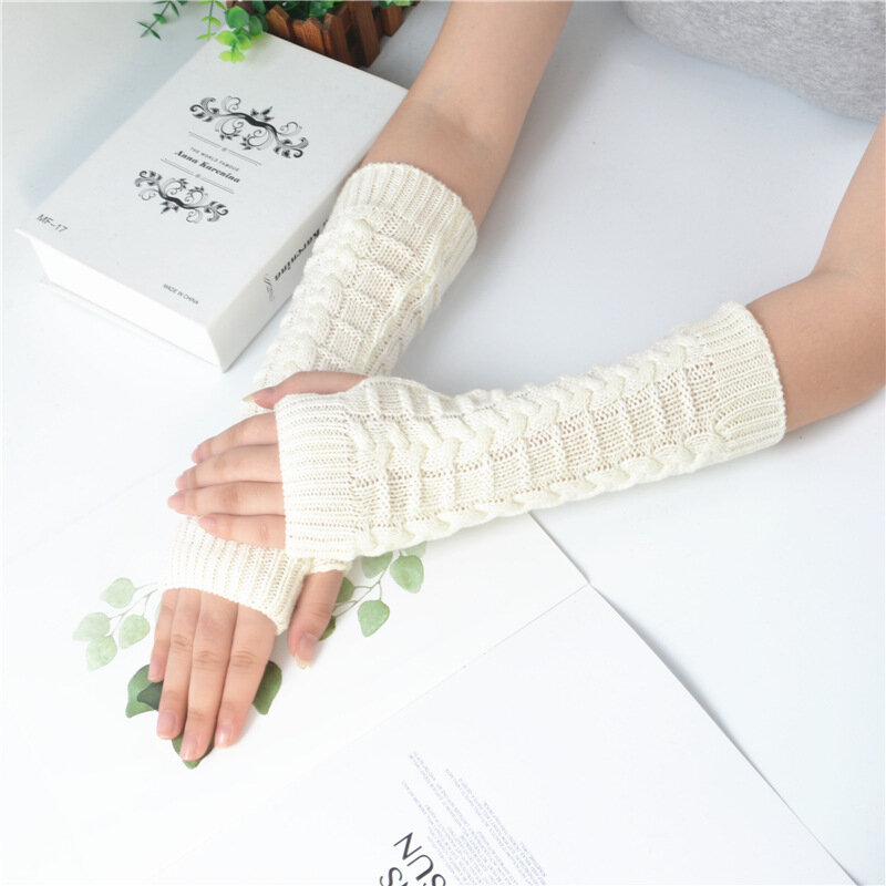 1 para jesienno-zimowa damska rękawiczki robione na drutach rękaw na nadgarstek ogrzewacz dłoni dziewczynek romb długie półzimowe rękawiczki bez palców