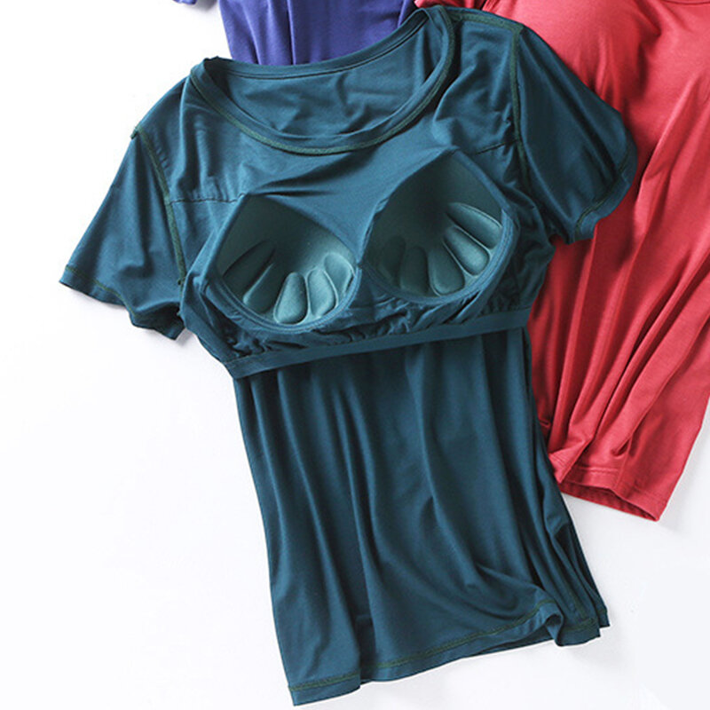 T-shirty damskie z miseczkami na piersi rozciągliwe koszulki Push Up koszulka z krótkim rękawem Sexy Casual Korean SA1202