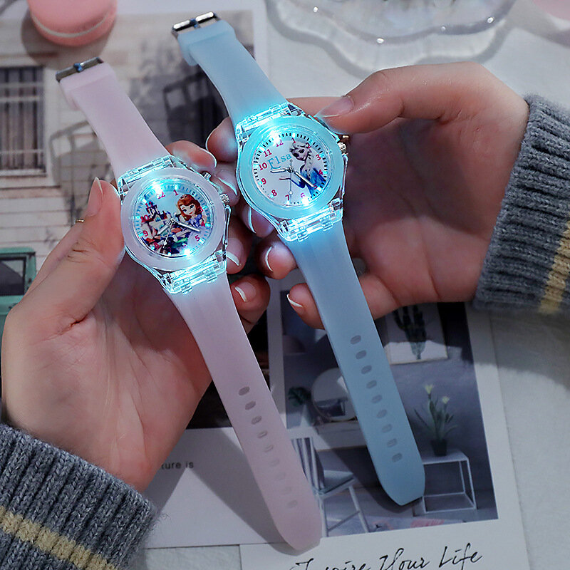 Disney Girls zegarki dla dzieci zegarek dla dzieci mrożone księżniczka Aisha Sophia Luminous Student kolorowe diody LED jasna koszulka dla kobiet Lady zegar
