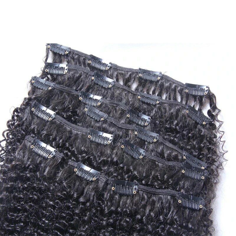 Clip rizado Afro en extensiones de cabello humano, Clips de cabello mongol Remy en negro Natural para mujeres negras, 8 piezas 200 g/Set