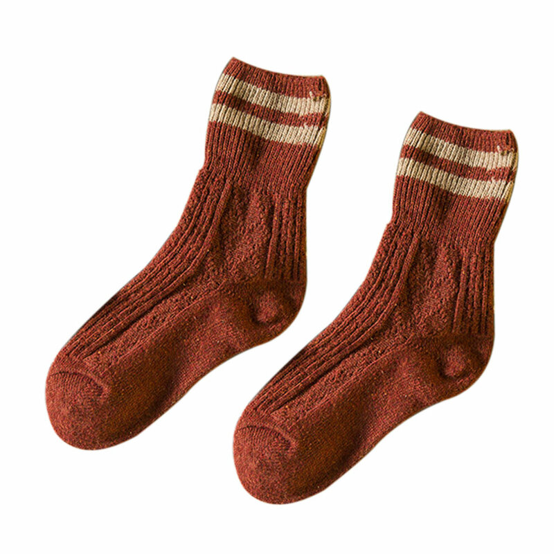 1 Pair 2 Striped Mid Women Socks Keep Warm Casual Thickened Elastic Gift Winter Autumn Wool Soft Home Comfortable