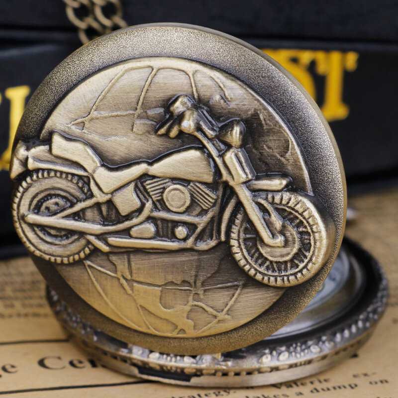 Motorcycle Car Pattern Quartz Pocket Watch Classic Necklace Pendant Fob Watch Gifts for Womens Mens