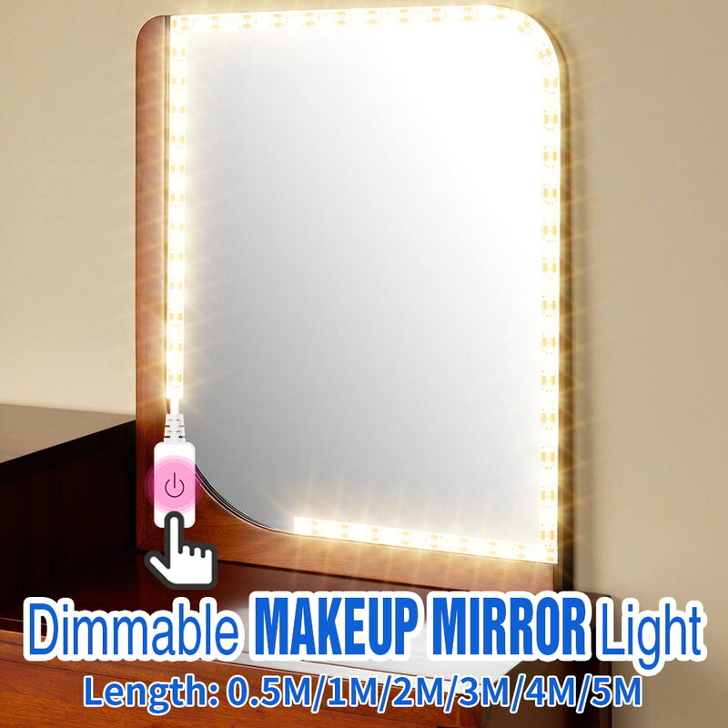 Hollywood Flexibele Vanity Light Dimbare Led Make-Up Spiegel Lamp Usb Cosmetische Light Strip Kaptafel 50Cm 1M 2M 3M 4M 5M Lamp