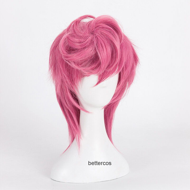 JoJo's Bizarre Adventure-Peluca de cabello sintético para Cosplay, corta cabellera resistente al calor, color rosa, Golden Wind Trish Una