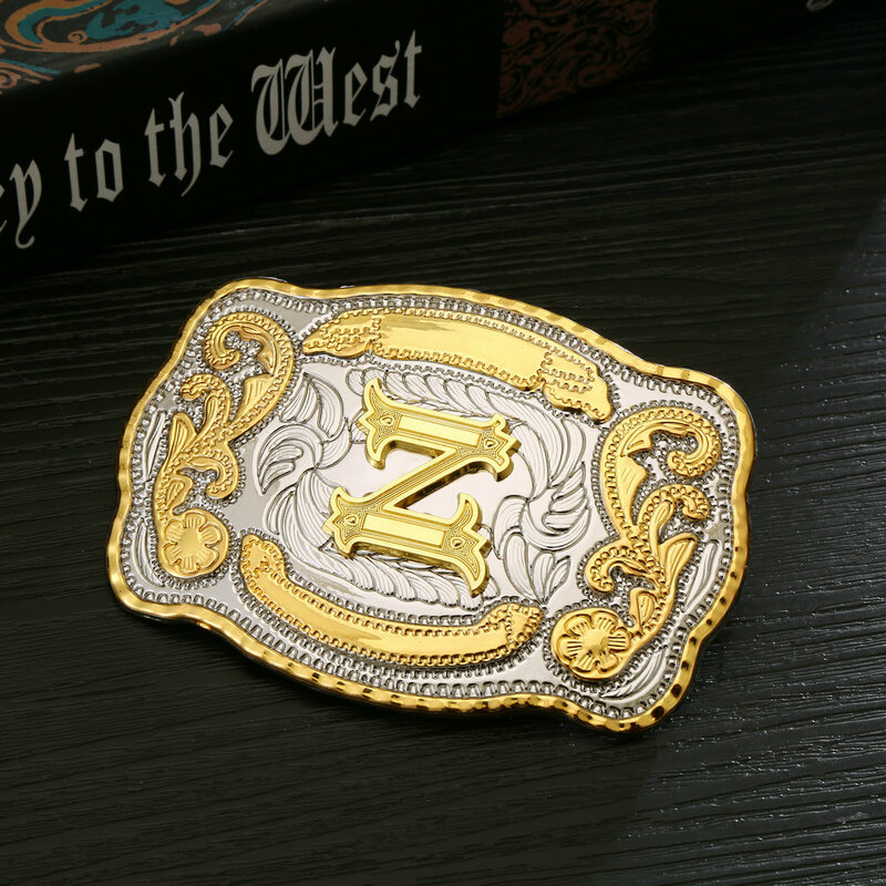 Western cowboy belt buckle Silver and gold two-color electroplating process Initials individual men and women belt buckle ABCDEF