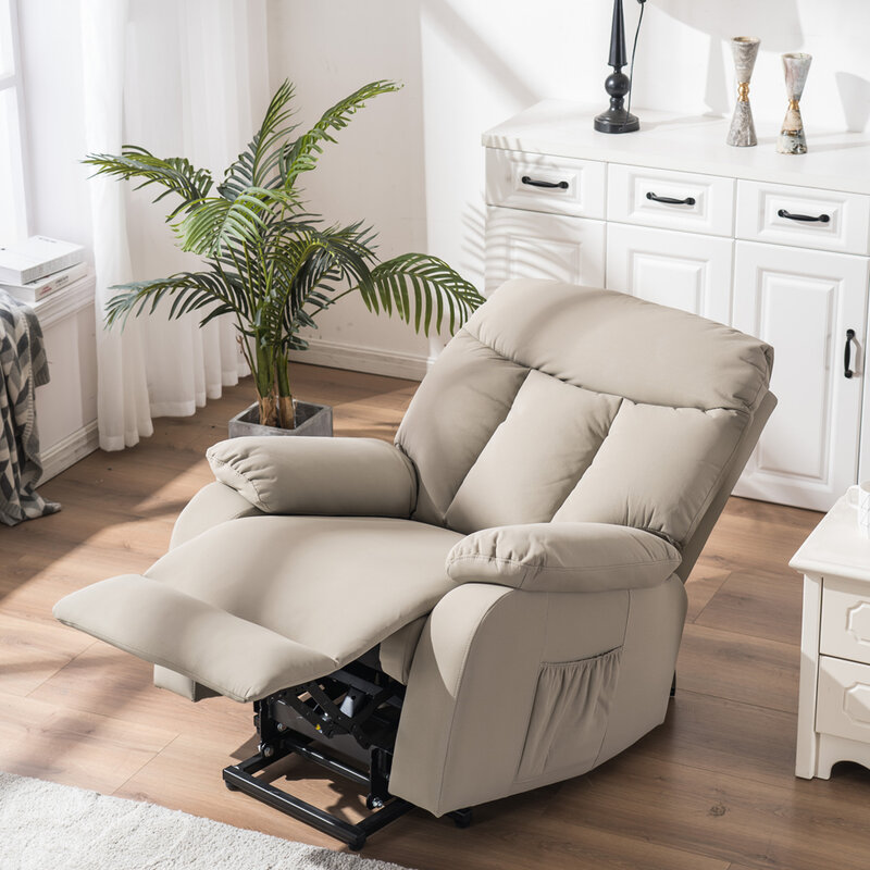 Cadeira de massagem reclinável com função de elevação elétrica, prata branca, confortável e durável, tecido pu, fácil ajuste, ideal para relaxamento