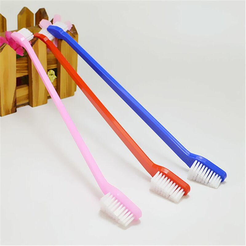 Juego de cepillos de dientes de doble punta para mascotas, 2 piezas, para el cuidado de la salud de perros y gatos, Color aleatorio