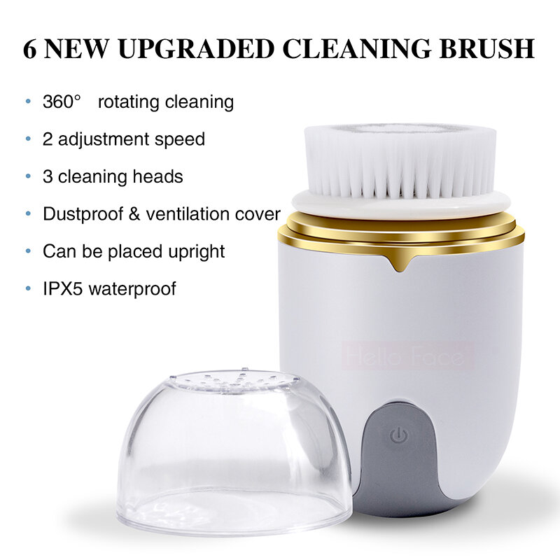 Hello Face Ultrasonic Facial Cleanser Brush Electric Cleansing Face Brush 360 Rotate Automatic Brush Machine Deep Clean Tool