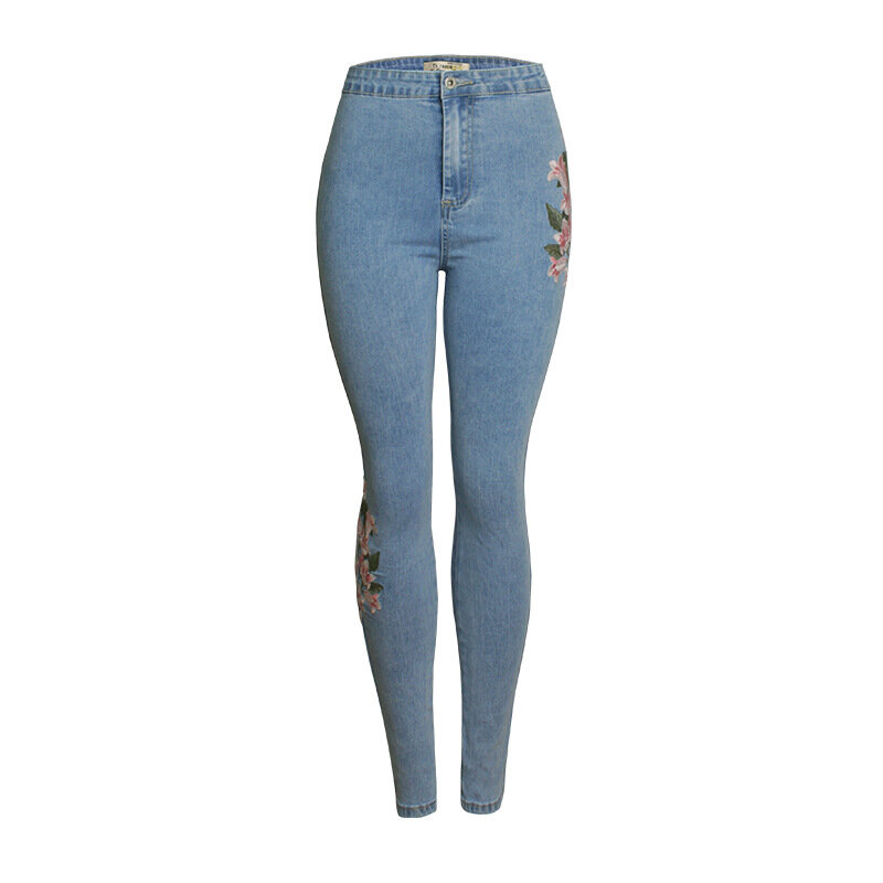 Donne aperto Jeans nuova primavera del ricamo di modo sottile dei jeans delle donne di alta della vita mostrano sottili di sollevamento hip piccolo gamba dei pantaloni