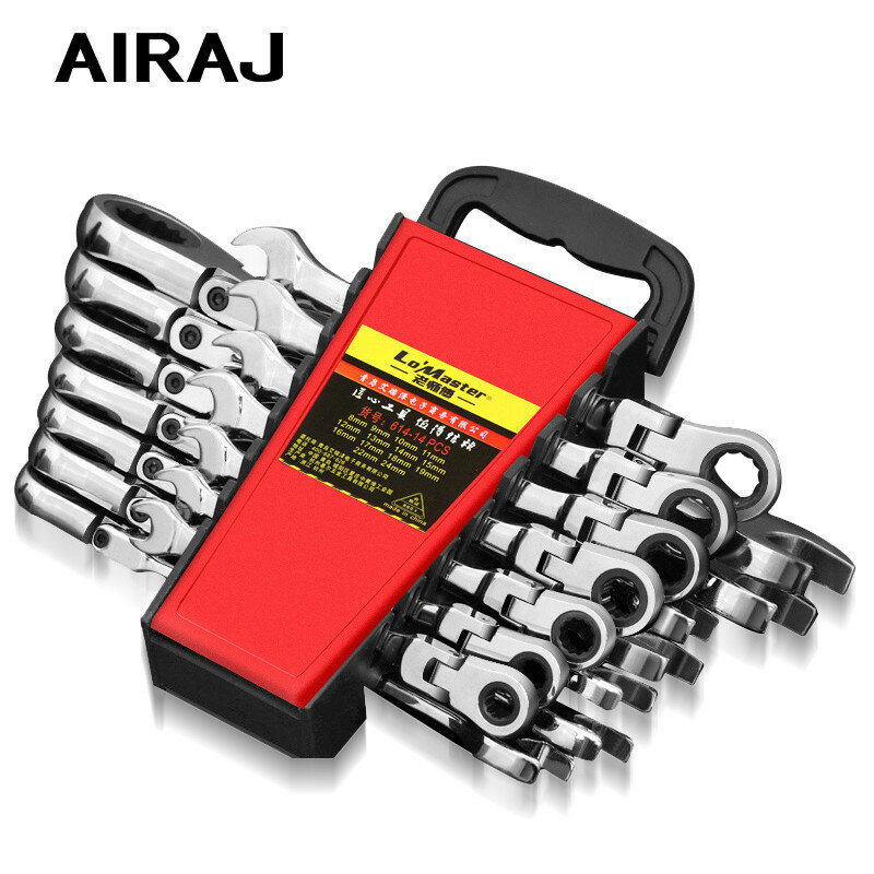 AIRAJ8-19mmชุดประแจอเนกประสงค์Ratchetมัลติฟังก์ชั่ประแจแรงบิดปรับUniversal Wrenchเครื่องมือซ่อมรถยนต์เครื่องมือจัดเก็บข้อมูล