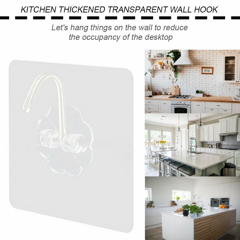 Ganchos de pared impermeables para cocina, baño y oficina, autoadhesivo, transparente, reutilizable, sin costuras