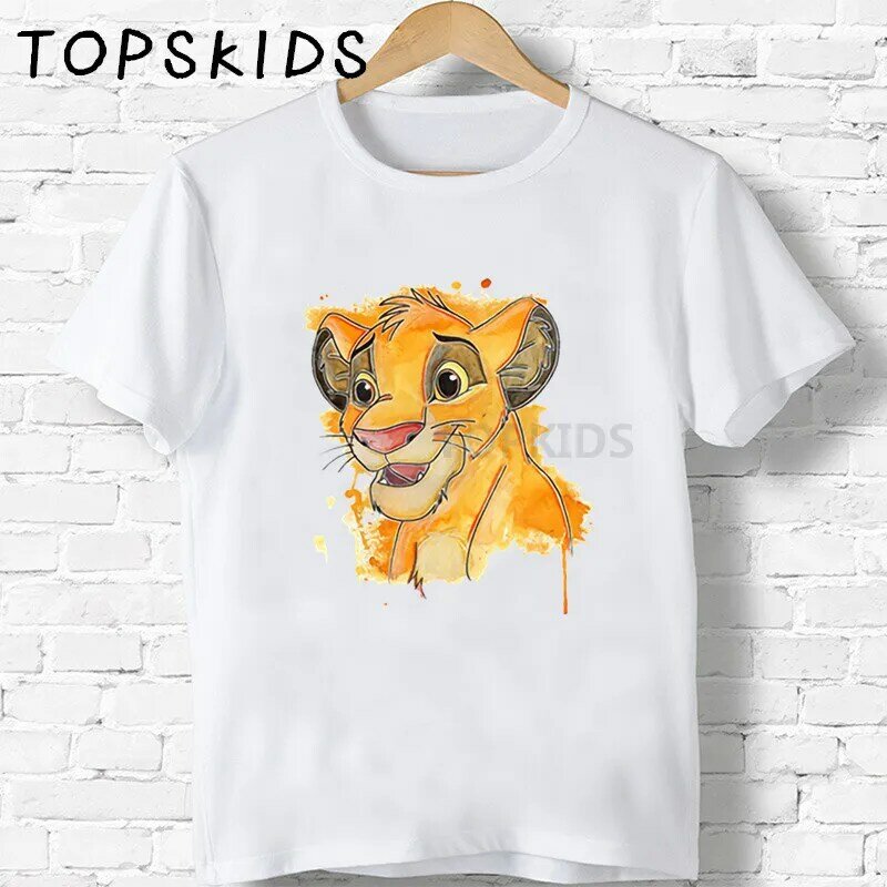 T-shirt imprimé enfants mignon Simba | Dessin animé Lion roi, vêtements de bébé, filles/garçons Animal drôle vêtements d'enfants T-shirt d'été, ooo5315