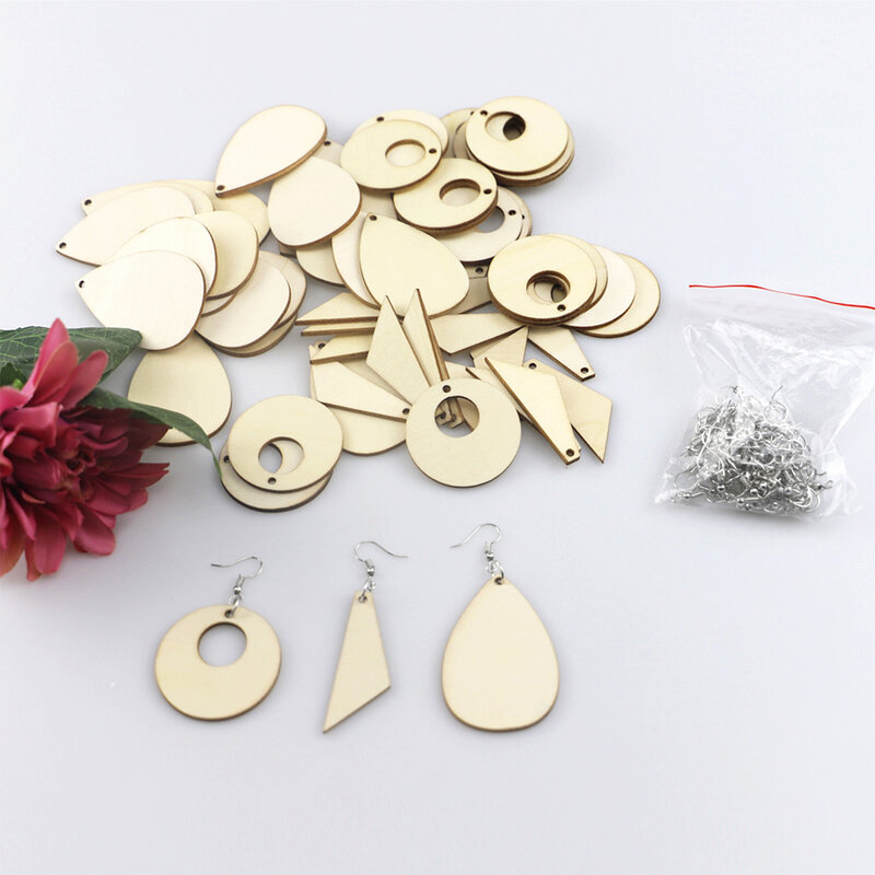 Accessories Jewelry Making European Style Wood Earring Pendant Set Decoration DIY Gift Smooth Unfinished With Hooks Rings Crafts