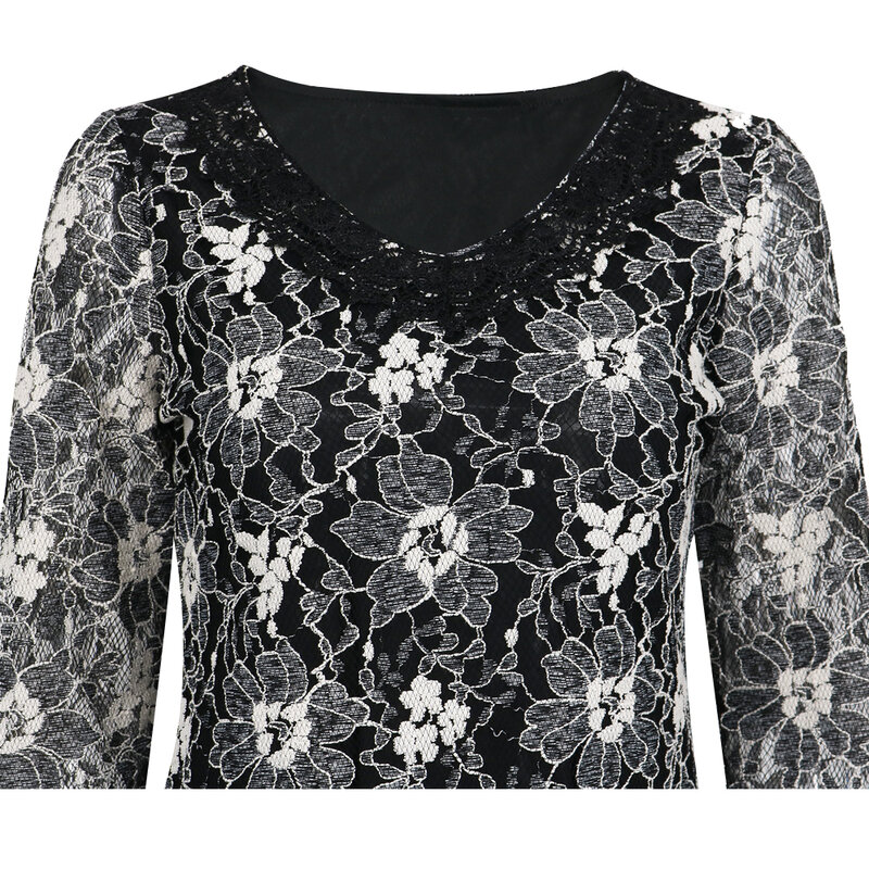 Yitonglian-Blusa Vintage de ganchillo con cuello en V para mujer, blusa clásica de encaje Floral de color plateado, Túnica de talla grande, Tops, camisa de gran tamaño, H429, 2021