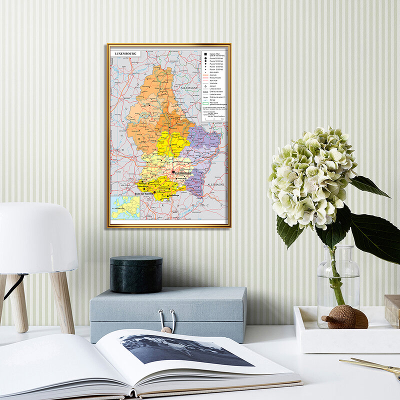 42*59cm o luxemburgo transporte político mapa na parede francesa cartaz da lona pintura viagem material escolar decoração para casa
