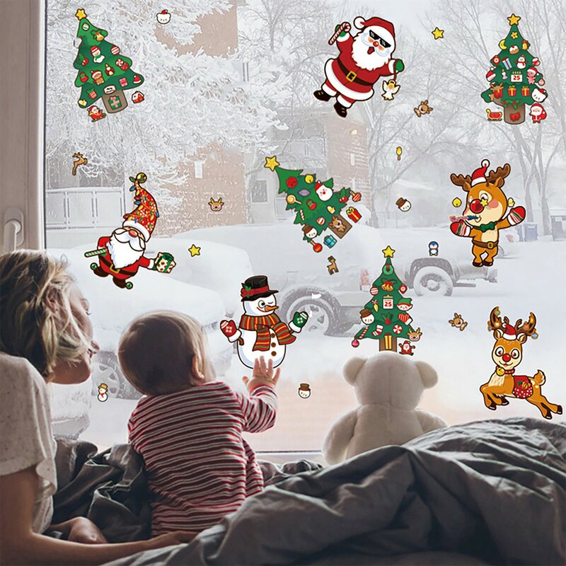 Stiker Natal Permainan Pesta Natal Anak-anak Membuat Sendiri Stiker Natal DIY Natal Santa Manusia Salju Stiker Wajah Pesta Natal