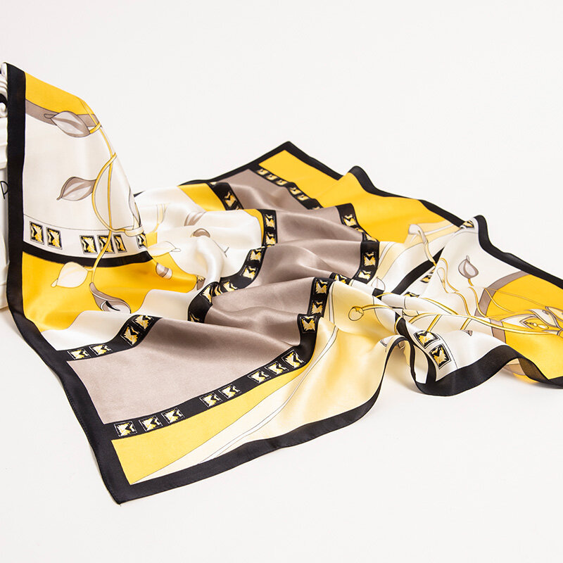 Pañuelo cuadrado de seda 100% pura para mujer, Bandana de lujo con estampado, diadema pequeña, 65x65cm