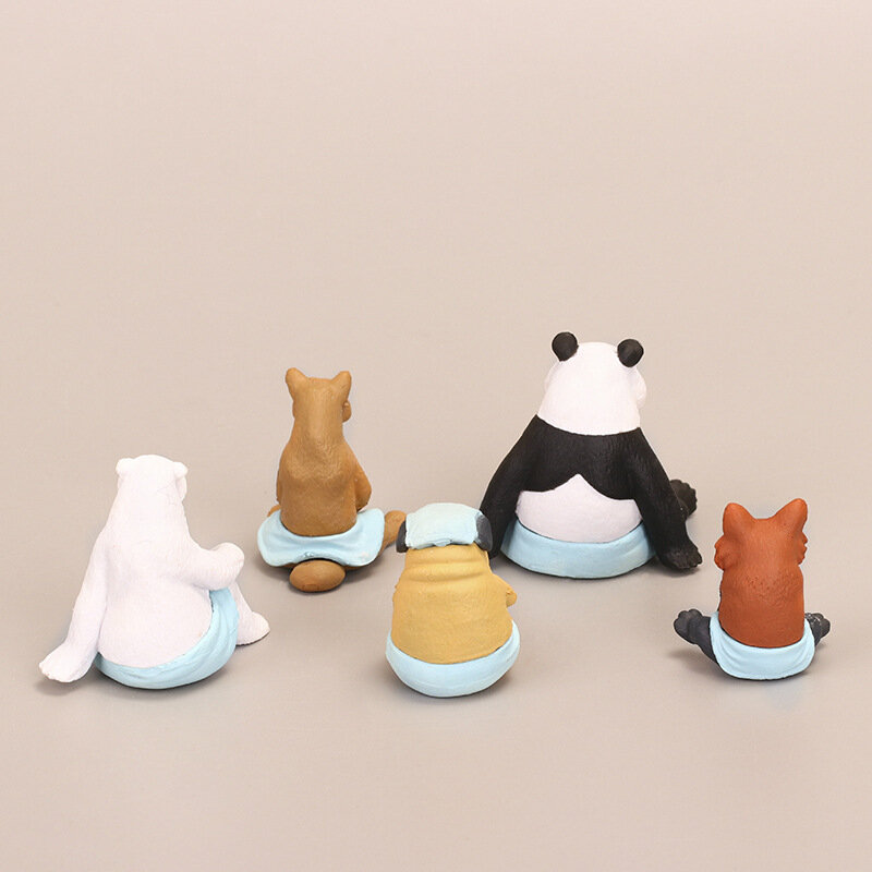5 Buah/Set Gambar Mainan Model PVC 4.5Cm Lucu Beruang Kutub/Panda/Anjing/Rakun/Rubah Dekorasi Taman Rumah