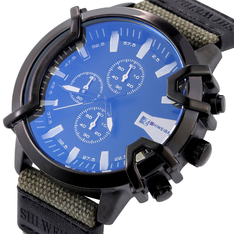Brand Luxury Mens Watches Canvas Band Watch Male Sport Waterproof Watch Men Quartz Clock Chronograph Military Relogio Masculino
