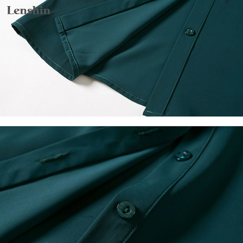 Lenshin-패치 워크 타이 셔츠 여성용, 루즈한 블라우스, 패션, 작업복, 오피스 레이디, 여성용 상의, 슈미즈, 루즈한 스타일