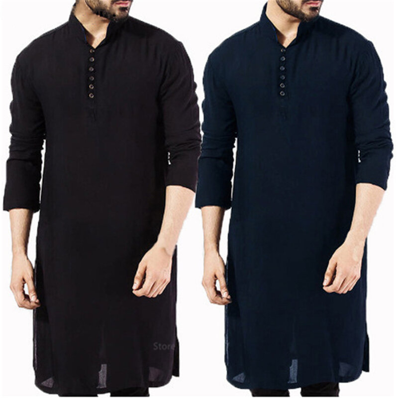 Мусульманская одежда, модная мужская длинная одежда, однотонная Арабская простая повседневная мужская рубашка с длинным рукавом Jubba Thobe