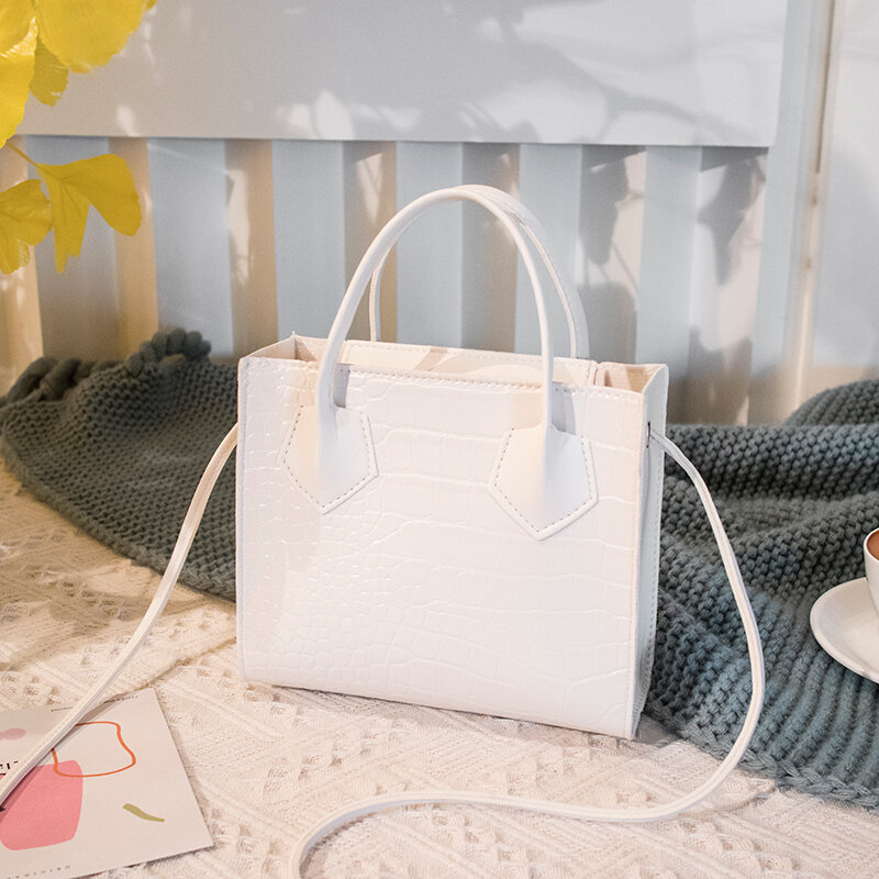 FashionWomen-حقيبة يد كلاسيكية بنمط التمساح ، حقيبة كتف ، حقيبة حمل أنيقة للسيدات