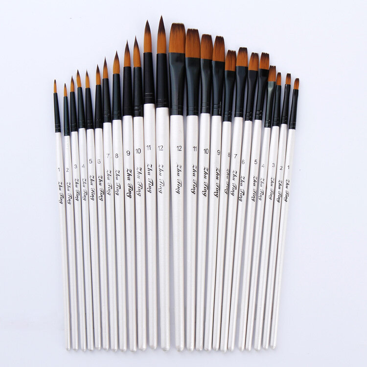 12 stücke Nylon Haar Shell Weiß Holzgriff Aquarell Pinsel Pen-Set Für Lernen Diy Öl Acryl Malerei Pinsel liefert