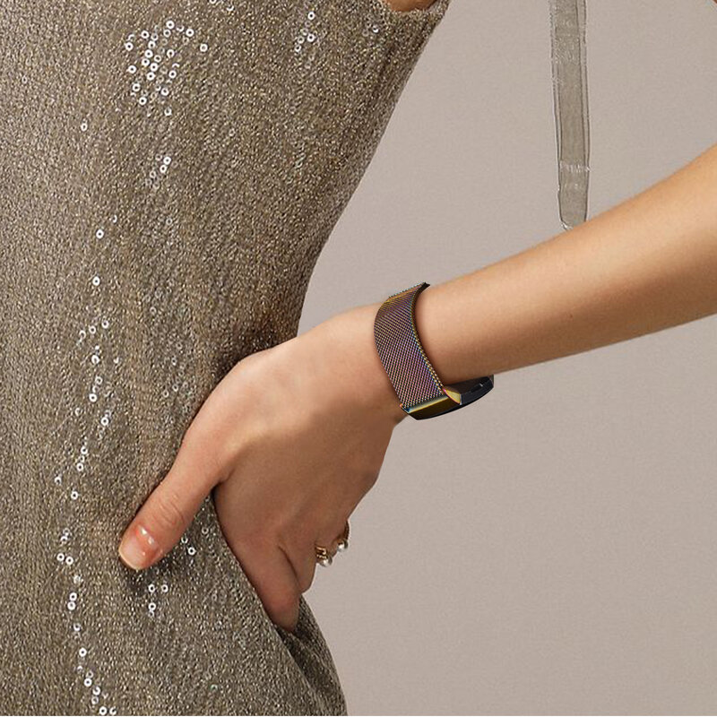 Fitbit Charge 4 3 용 메탈 마그네틱 밀라니즈 스트랩 Fitbit Charge 3 SE 스트랩 남성 여성용, 교체용 손목 밴드 시계 밴드