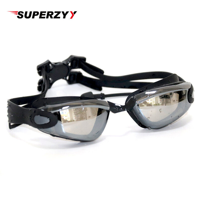 Плакированные черные очки для плавания с заглушкой для ушей, профессиональные силиконовые плавательные очки для взрослых и детей, очки для бассейна, противотуманные водонепроницаемые очки