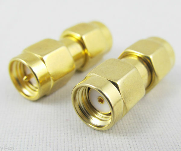 Adaptador Coaxial SMA macho (pin macho) a RP macho (Pin hembra) chapado en oro, 1 unidad