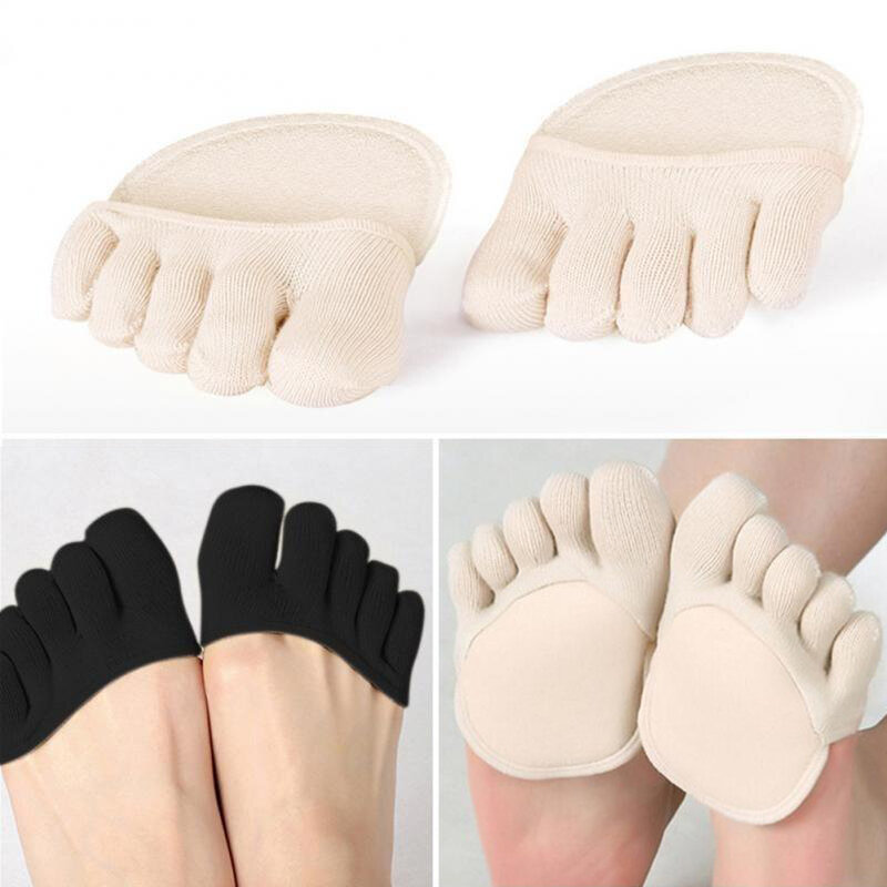 Summer Invisible Cotton Sock for Women Five-finger Socks High-heeled Short Half Palm Shallow Port On-slip Open Toe Socks