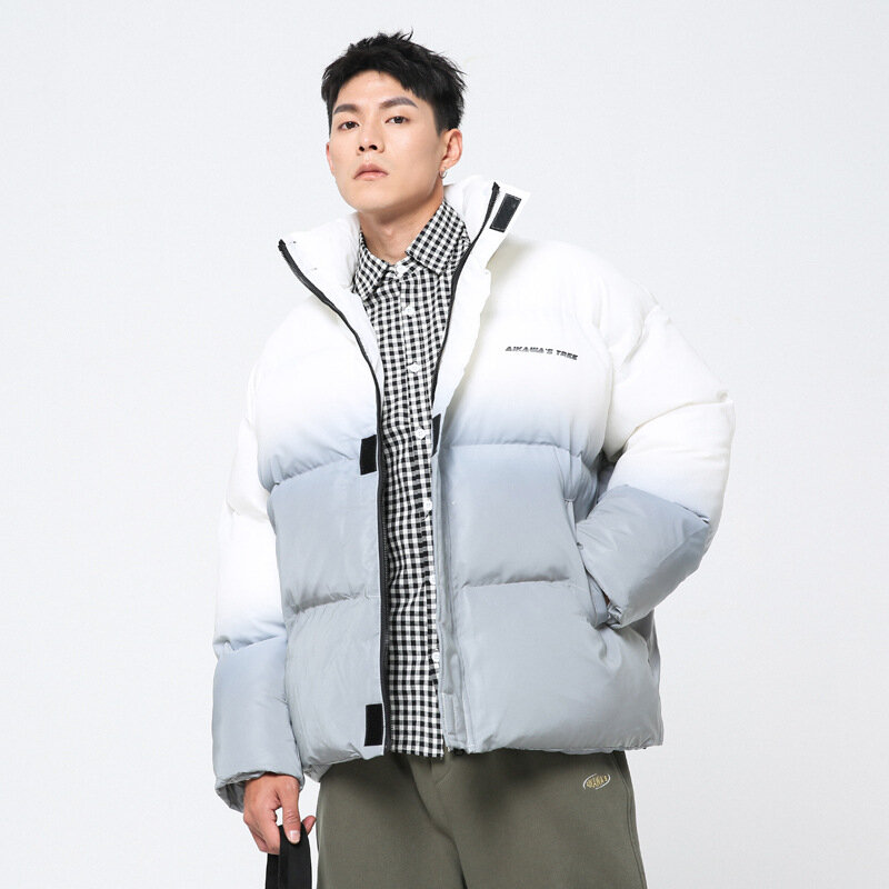 Winter Parkas Men Japan Style Fading Color Stand Collar Wadded Jacket Man Warm Cotton Down Padded Short Coats Outerwear AU-194
