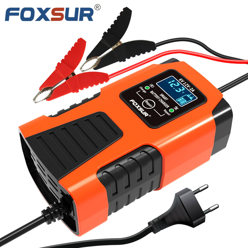 Foxur-インテリジェントな自動自動車バッテリー充電器,12V,完全に自動,トラック用,suv,yach,agm,sla,Sweet,vrla,LCDディスプレイ