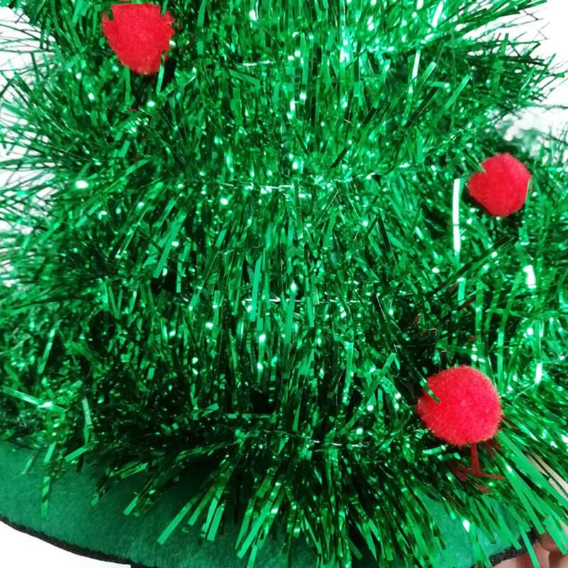 Sombrero de árbol de Navidad con luz LED para niños, gorros de seda para lluvia, fiesta, hogar, Festival, accesorios de disfraces, oropel brillante, gorro de Santa