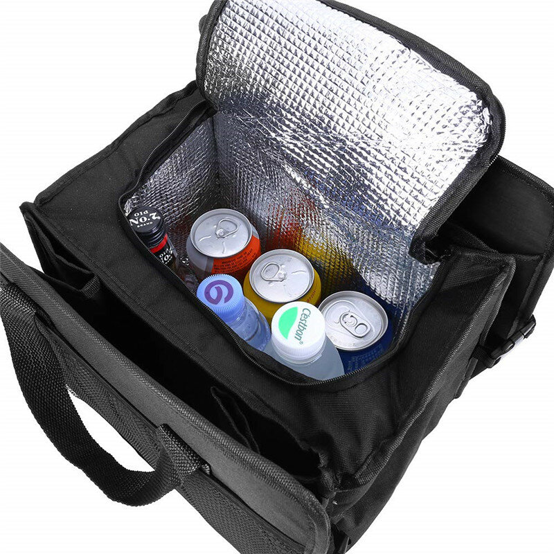 Huihom 3 Compartment Collapsible Car Trunk Organizer Storage Box With Fresh Food Fruit Drinks Insulated Cooler Bag