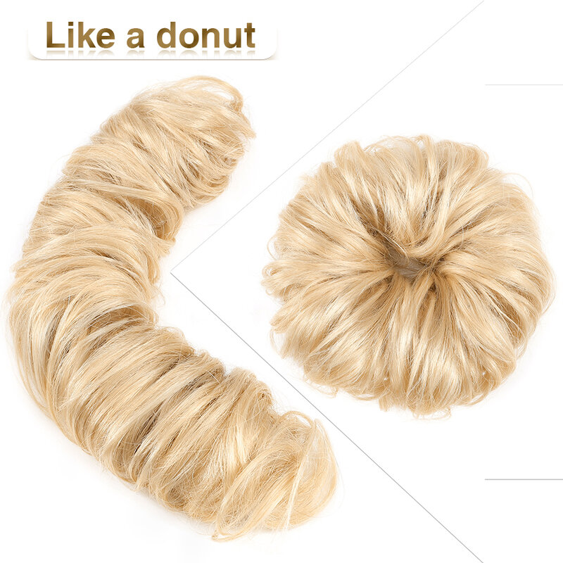 S-noilite 32g 100% 진짜 인간의 머리카락 곱슬 도넛 Chignon 링 탄성 밴드 롤빵 헤어 피스, 여성용 천연 헤어 비 레미 익스텐션