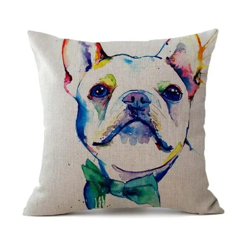 Funda de cojín con estampado de perro Bulldog francés, funda de almohada de lino para decoración del hogar