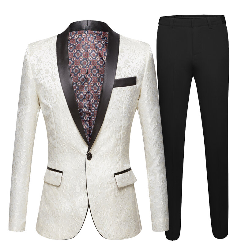 New Wine Red Black White Pink Blue Men Suit Slim Fit Tuxedo Custom Blazer Groom Prom Wedding Suits(Jacket + Black Pants)