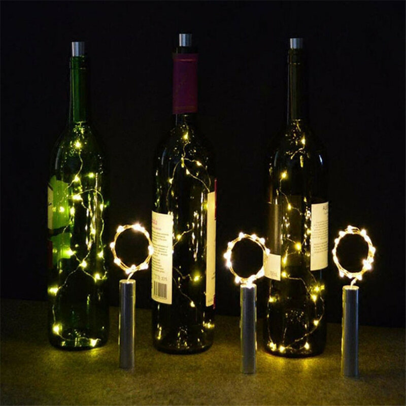 Silver Wine Bottle Stopper Fairy Light 2M 20LED Cork Shaped Copper Wire String Light AA Battery Christmas Party Wedding Garland