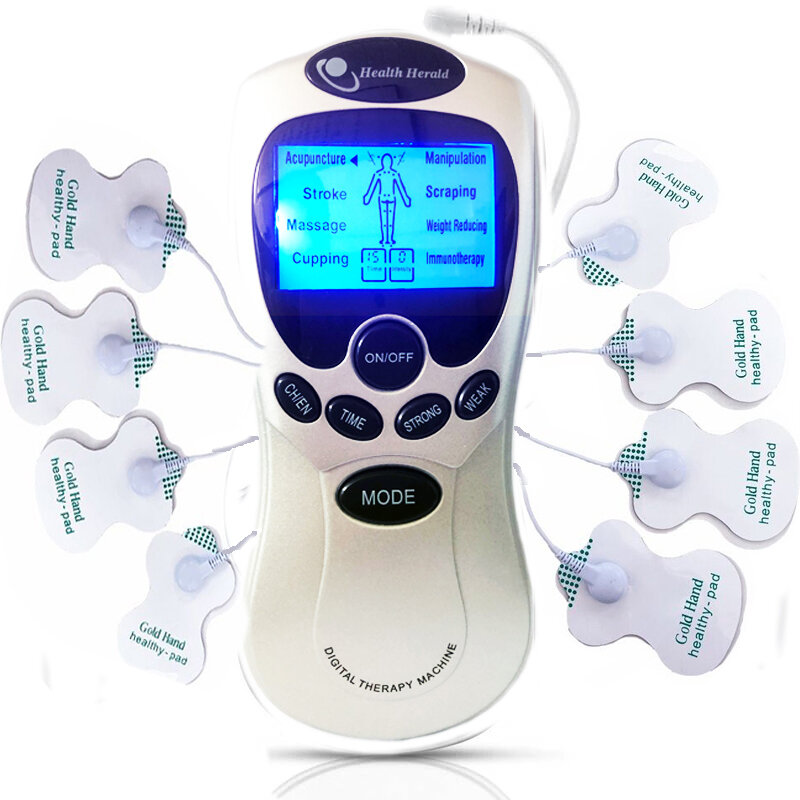 Masajeador eléctrico Tens de acupuntura para todo el cuerpo, máquina de terapia Digital, 8 almohadillas para cuello, espalda, pie, herramienta de masaje de piernas Amy, cuidado de la salud