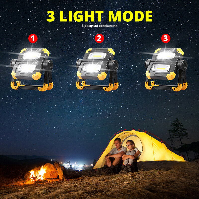 150W LED Work Light USB Rechargeable 5200mAh Outdoor Portable Searchlight Camping Light COB Anti-fall Flood Campe Spotlight