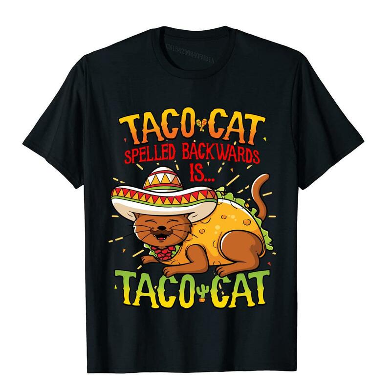 Śliczny kot Taco pisany do tyłu to Taco kot zabawny T-Shirt bawełniany dla mężczyzn główna ulica T Shirt
