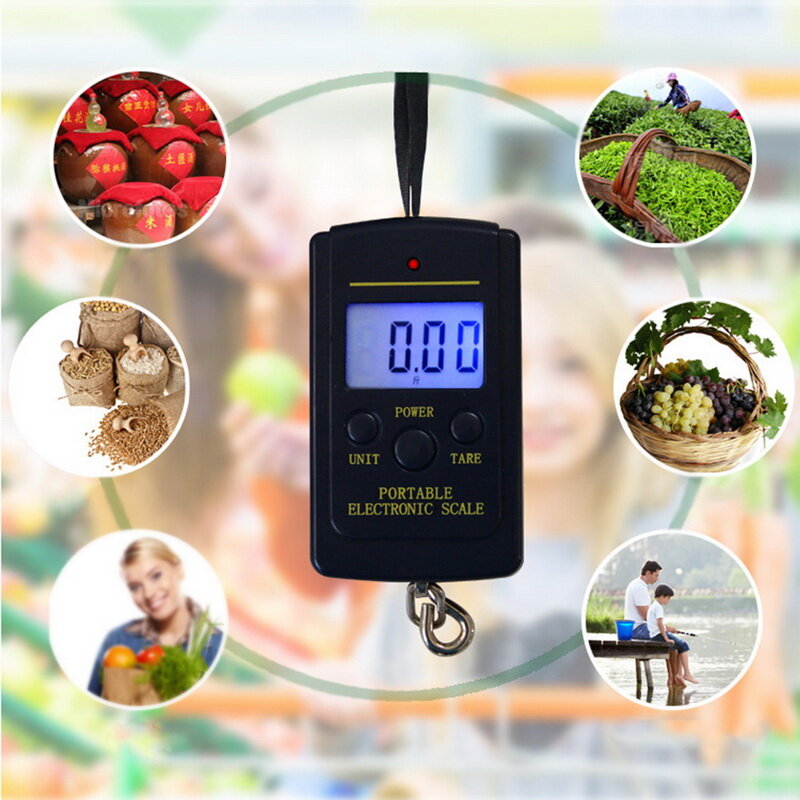 Portable Digital Scale 40 kg mini scale digital fishing luggage travel electronic scale weighting attachment hook black HOt